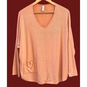 F.H. Clothing Co. Oversized Orange Stripe Long Sleeve Top Pocket Detail USA